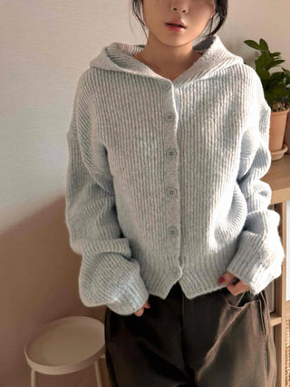 Open Collar Wide Sleeve Cropped Knit Cardigan