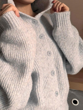 Open Collar Wide Sleeve Cropped Knit Cardigan
