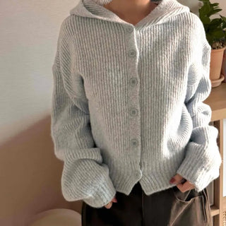 Open Collar Wide Sleeve Cropped Knit Cardigan