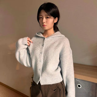 Open Collar Wide Sleeve Cropped Knit Cardigan