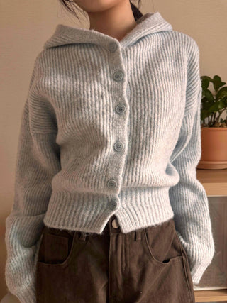 Open Collar Wide Sleeve Cropped Knit Cardigan