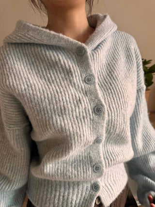Open Collar Wide Sleeve Cropped Knit Cardigan