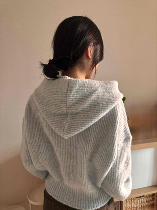 Open Collar Wide Sleeve Cropped Knit Cardigan
