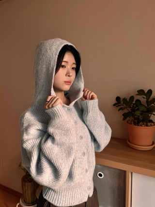 Open Collar Wide Sleeve Cropped Knit Cardigan