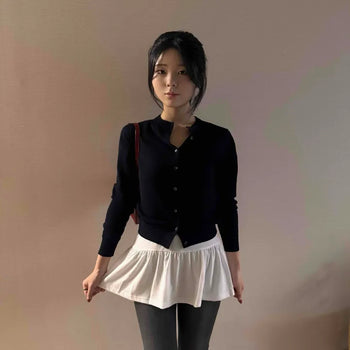Center Button Crop Knit Vest