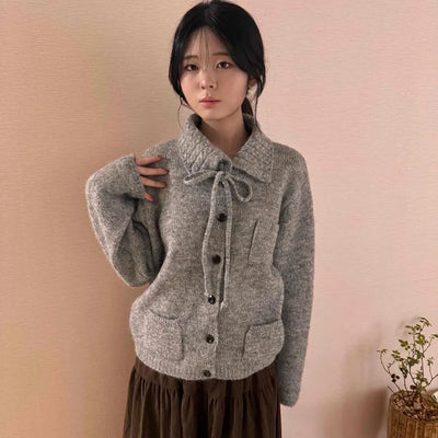 Vintage Boucle Short Collar Knit Cardigan