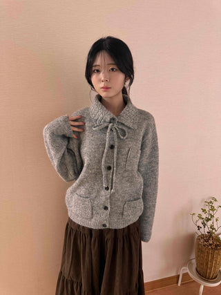 Vintage Boucle Short Collar Knit Cardigan
