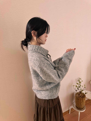 Vintage Boucle Short Collar Knit Cardigan