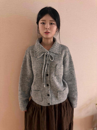 Vintage Boucle Short Collar Knit Cardigan