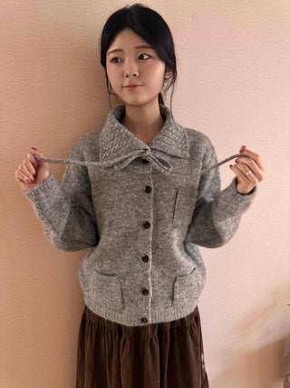 Vintage Boucle Short Collar Knit Cardigan