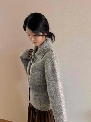 Vintage Boucle Short Collar Knit Cardigan