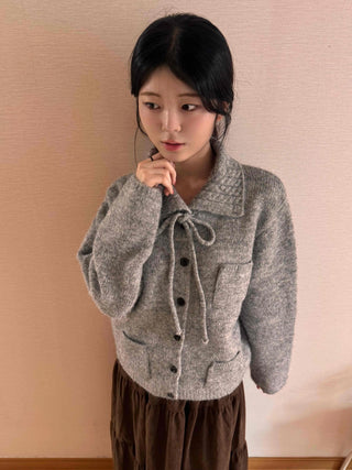 Vintage Boucle Short Collar Knit Cardigan