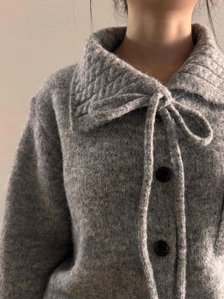 Vintage Boucle Short Collar Knit Cardigan