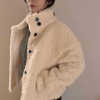 High Collar Side Snap Sherpa Fleece Short Jacket
