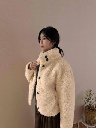 High Collar Side Snap Sherpa Fleece Short Jacket