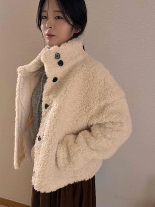 High Collar Side Snap Sherpa Fleece Short Jacket