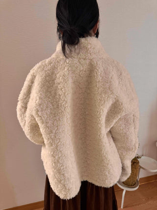 High Collar Side Snap Sherpa Fleece Short Jacket