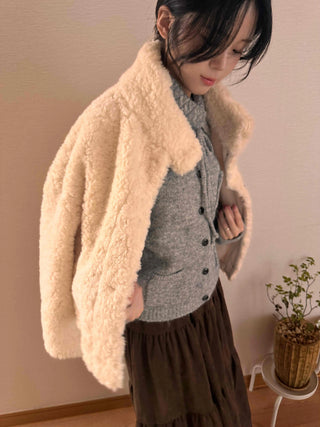 High Collar Side Snap Sherpa Fleece Short Jacket