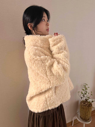 High Collar Side Snap Sherpa Fleece Short Jacket