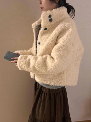 High Collar Side Snap Sherpa Fleece Short Jacket
