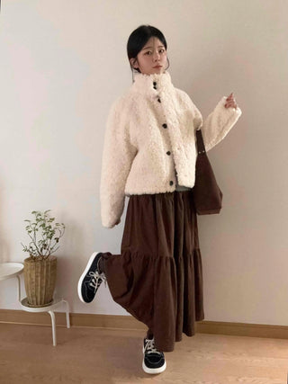 High Collar Side Snap Sherpa Fleece Short Jacket