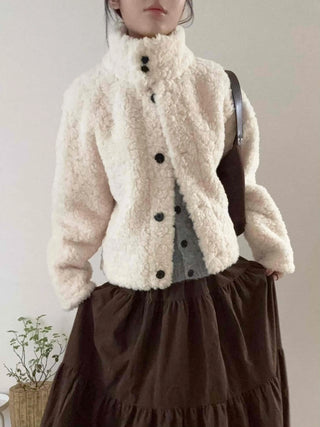 High Collar Side Snap Sherpa Fleece Short Jacket