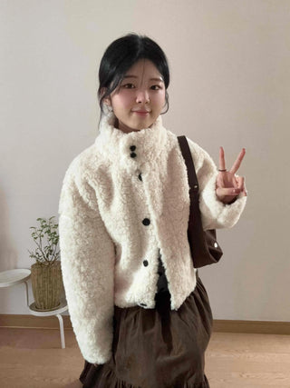 High Collar Side Snap Sherpa Fleece Short Jacket