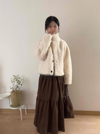 High Collar Side Snap Sherpa Fleece Short Jacket