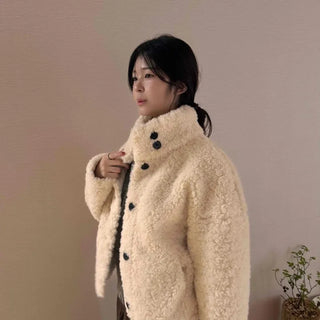 High Collar Side Snap Sherpa Fleece Short Jacket