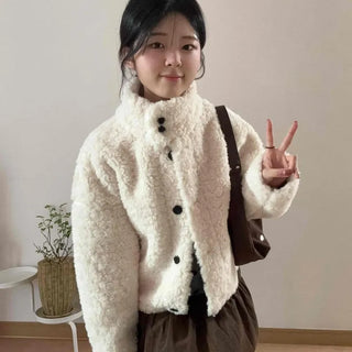 High Collar Side Snap Sherpa Fleece Short Jacket