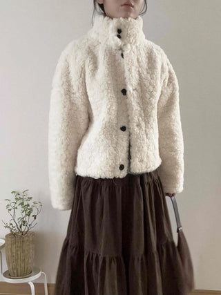 High Collar Side Snap Sherpa Fleece Short Jacket