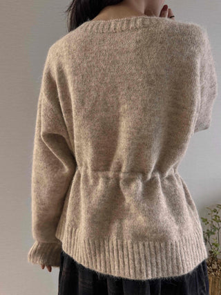 Natural Texture Round Neck Loose Knit Cardigan with String Details