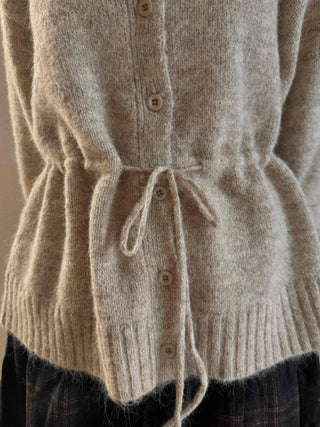 Natural Texture Round Neck Loose Knit Cardigan with String Details