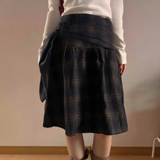 Vintage Check High-Waisted Flare Skirt