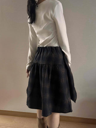 Vintage Check High-Waisted Flare Skirt