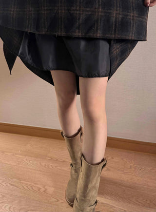 Vintage Check High-Waisted Flare Skirt