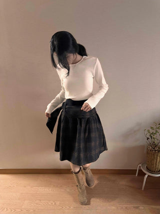 Vintage Check High-Waisted Flare Skirt