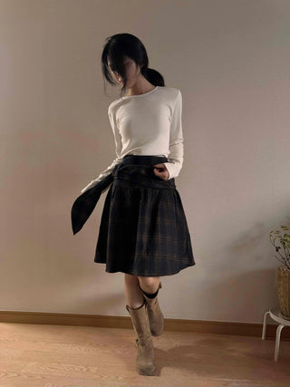 Vintage Check High-Waisted Flare Skirt