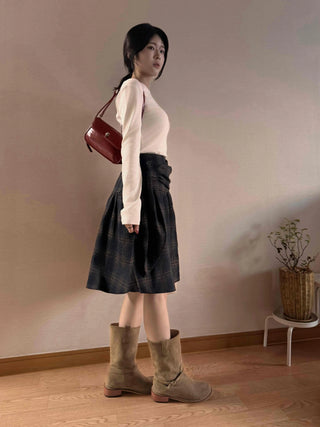 Vintage Check High-Waisted Flare Skirt