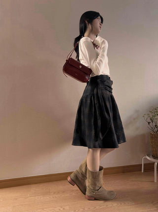 Vintage Check High-Waisted Flare Skirt