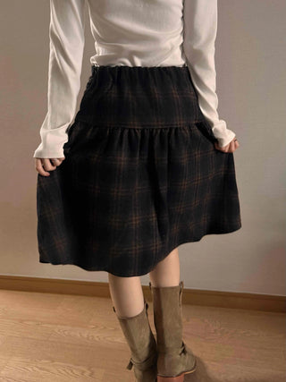 Vintage Check High-Waisted Flare Skirt