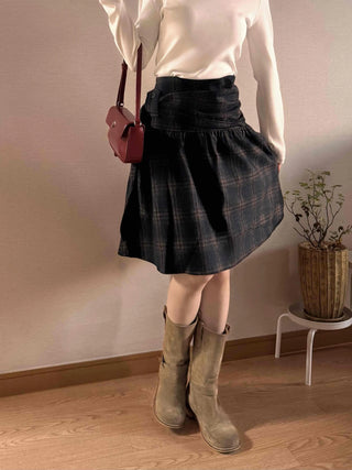 Vintage Check High-Waisted Flare Skirt