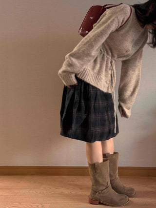 Vintage Check High-Waisted Flare Skirt