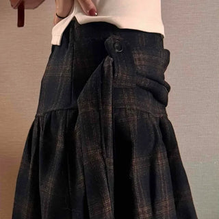 Vintage Check High-Waisted Flare Skirt