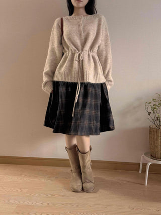 Vintage Check High-Waisted Flare Skirt