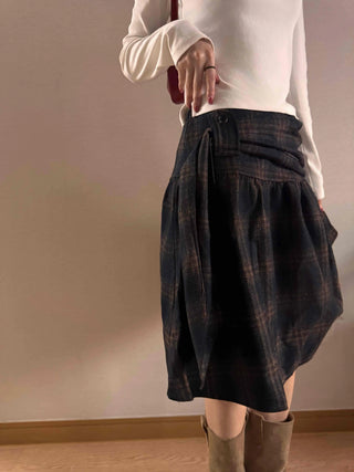 Vintage Check High-Waisted Flare Skirt