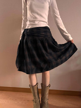 Vintage Check High-Waisted Flare Skirt