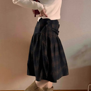 Vintage Check High-Waisted Flare Skirt