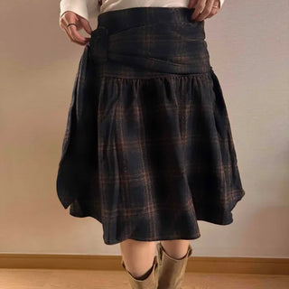 Vintage Check High-Waisted Flare Skirt