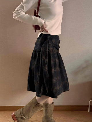 Vintage Check High-Waisted Flare Skirt